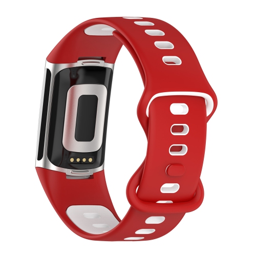 StrapsCo caoutchouc de silicone Infinity Sport Band - Sangle de montre pour Fitbit Charge 5 - Rouge & Blanc