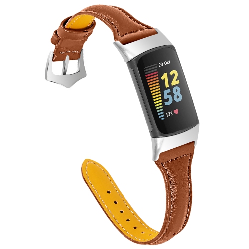 Image 1 of 2.. StrapsCo Slim Genuine Leather Band - Watch Strap for Fitbit Charge 5 - Brown