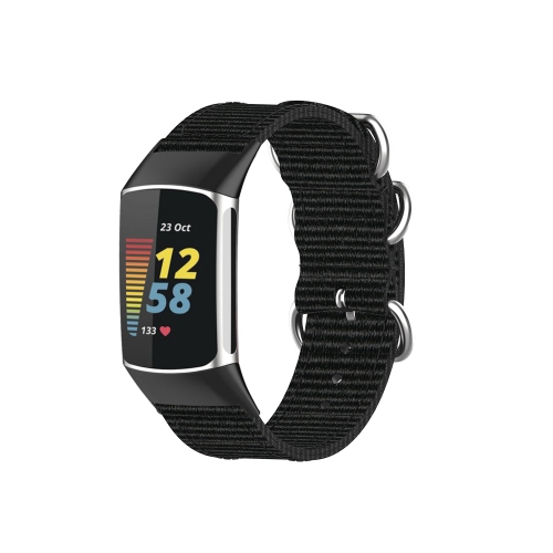 Image 1 de 3.. Bande de montre de remplacement en nylon de Nylon de nylon de StrapsCo Durable pour la charge Fitbit 5 - Noir