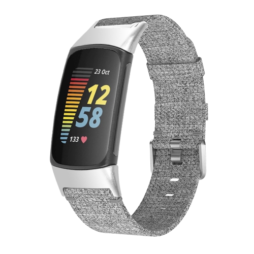 Image 1 de 3.. Sangle de remplacement de tissu tissé StrapsCo Sangle de montre de remplacement pour Fitbit Charge 5 - Gris