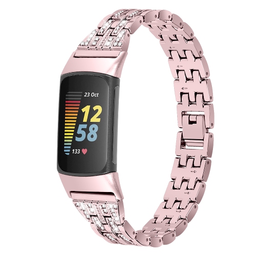 StrapsCo Chic Rhinestone Embedded Stainless Steel Watch Band for Fitbit Charge 5 Pink Best