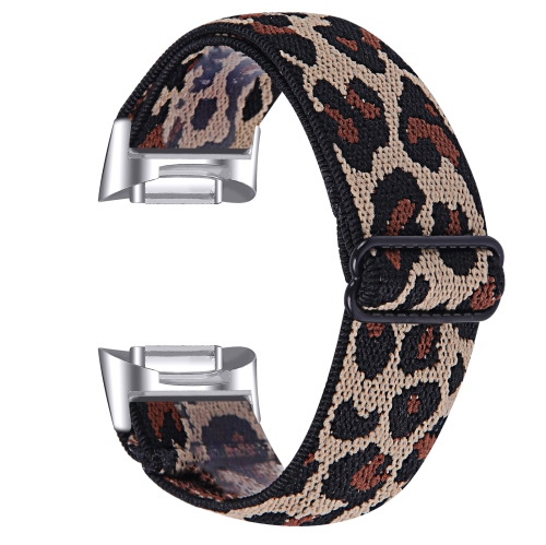 StrapsCo Replacement Woven Nylon w/ Pattern Watch Band Strap for Fitbit Charge 5 - Leopard Print