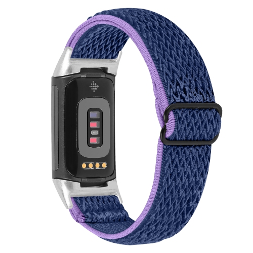 Image 1 of 3.. StrapsCo Replacement Woven Nylon Watch Band Strap for Fitbit Charge 5 - Purple & Blue