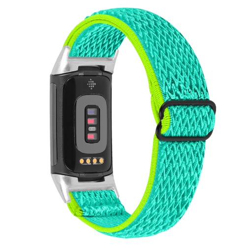 StrapsCo Replacement Woven Nylon Watch Band Strap for Fitbit Charge 5 - Turquoise & Green