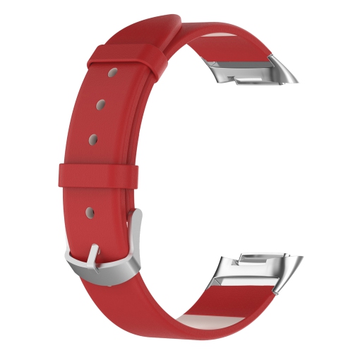 StrapsCo Lisse Sangle de rechange en cuir véritable en cuir pour Fitbit Charge 5 - Rouge cerise