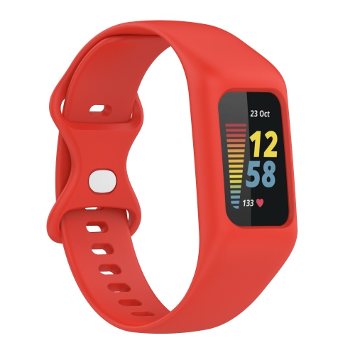 StrapsCo Rubber Watch Strap Band with Built-In Case for Fitbit Charge 5 - Red