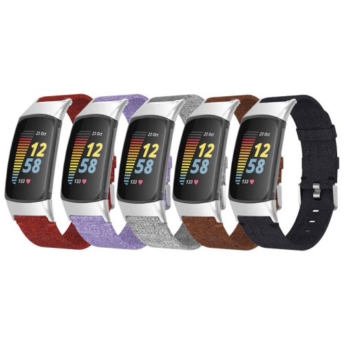 StrapsCo Woven Fabric Canvas Replacement Watch Band Strap for Fitbit Charge 5 - Coffee