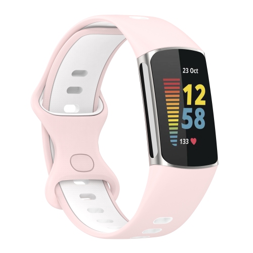 StrapsCo Silicone Rubber Infinity Sport Band - Watch Strap for Fitbit Charge 5 - Pink & White