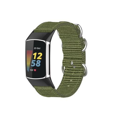 StrapsCo Durable 3-Ring Nylon Replacement Watch Band Strap for Fitbit Charge 5 - Army Green