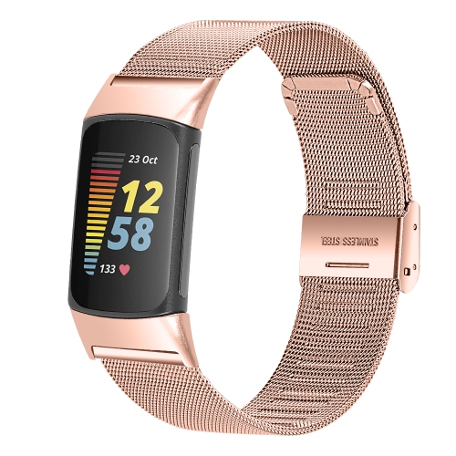STRAPSCO  Fine Stainless Steel Mesh Bracelet Watch Band for Fitbit Charge 5 - Rose In Gold