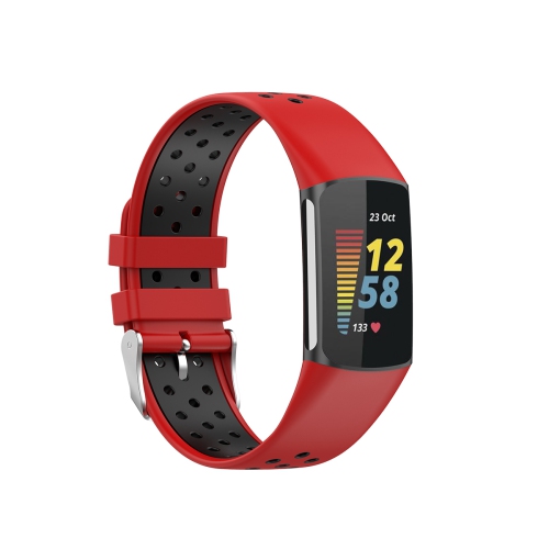 Bande de sport en caoutchouc de silicone StrapsCo - Bracelet de montre pour Fitbit Charge 5 - Rouge & Noir