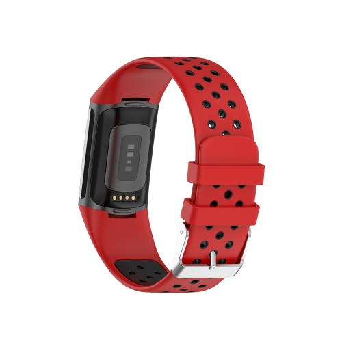 Bande de sport en caoutchouc de silicone StrapsCo - Bracelet de montre pour Fitbit Charge 5 - Rouge & Noir