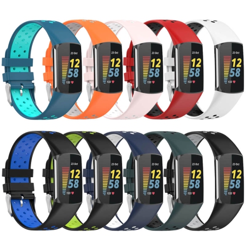 Bande de sport en caoutchouc de silicone StrapsCo - Bracelet de montre pour Fitbit Charge 5 - Rouge & Noir