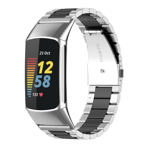 STRAPSCO  Two-Tone Stainless Steel Watch Strap Band for Fitbit Charge 5 - Silver & In Black