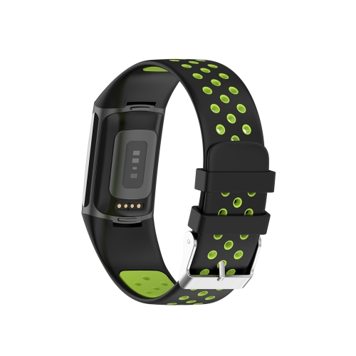 StrapsCo Silicone Rubber Sport Band - Watch Strap for Fitbit Charge 5 - Black & Lime