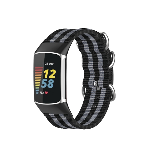 Bande de montre de remplacement en nylon de Nylon de nylon de StrapsCo Durable pour la charge Fitbit 5 - Gris charbon