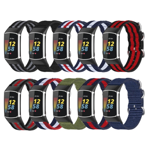StrapsCo Durable 3-Ring Nylon Replacement Watch Band Strap for Fitbit Charge 5 - Charcoal & Grey