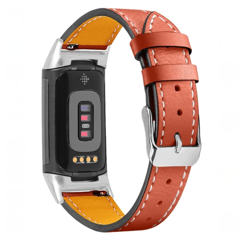 Bande de bracelet de montre en cuir véritable StrapsCo pour la charge Fitbit 5 - Corail