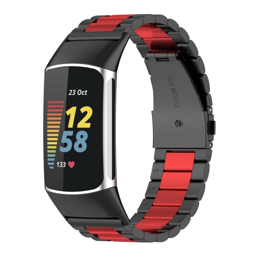 StrapsCo en acier inoxydable bicolore bande de bracelet pour la charge Fitbit 5 - Noir & Rouge
