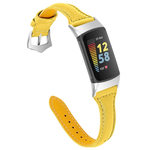 STRAPSCO  Slim Genuine Leather Band - Watch Strap for Fitbit Charge 5 - In Yellow