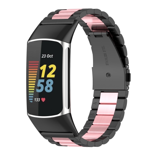 STRAPSCO  Two-Tone Stainless Steel Watch Strap Band for Fitbit Charge 5 - & Pink In Black