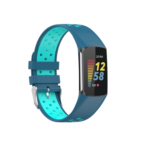 StrapsCo Silicone Rubber Sport Band - Watch Strap for Fitbit Charge 5 - Blue & Aqua