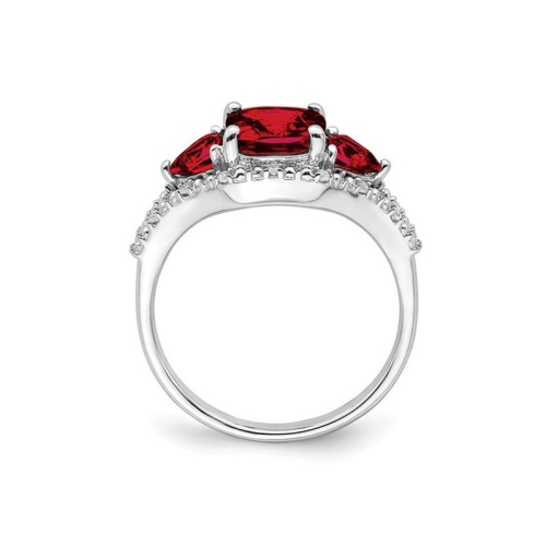 Bague en or blanc 14 ct avec grenat à taille coussin à trois pierres de 2.50 ct