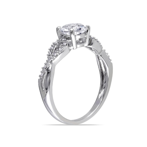 1.00 Carat Lab-Created White Sapphire Ring in 10K White Gold with Accent Diamonds