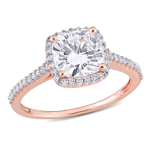 2.00 Carat Lab-Created Cushion Moissanite Engagement Ring 14K Rose Gold with Diamonds
