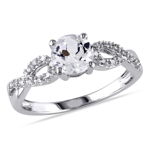 1.00 Carat Lab-Created White Sapphire Ring in 10K White Gold with Accent Diamonds