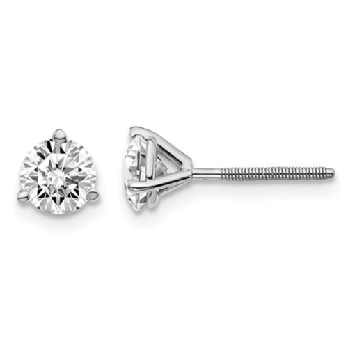 1.00 Carat Lab Grown Diamond Solitaire Stud Earrings in 14K White Gold with Screwbacks