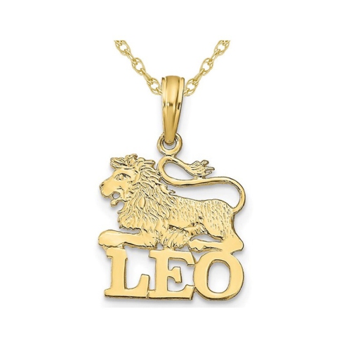 Collier à pendentif en astrologie Zodiac, breloque LION, or jaune 10K K, chaîne