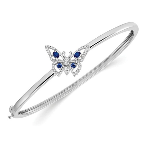 1/3 Carat Blue Sapphire Butterfly Bangle Bracelet in 14K White Gold with Diamonds