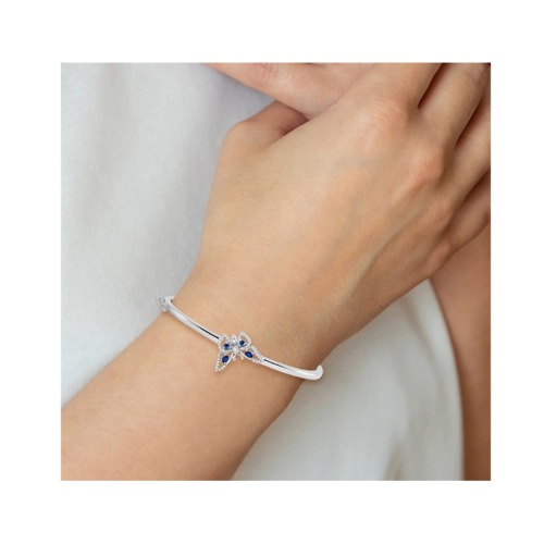 1/3 Carat Blue Sapphire Butterfly Bangle Bracelet in 14K White Gold with Diamonds