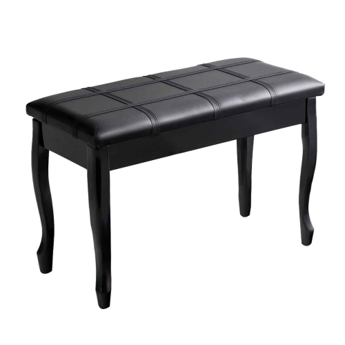 Topbuy PU Leather Piano Bench Solid Wood Padded Double Duet Keyboard Seat w/ Storage Box Black
