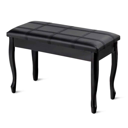 Topbuy PU Leather Piano Bench Solid Wood Padded Double Duet Keyboard Seat w/ Storage Box Black