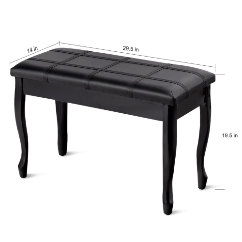 Topbuy PU Leather Piano Bench Solid Wood Padded Double Duet Keyboard Seat w/ Storage Box Black