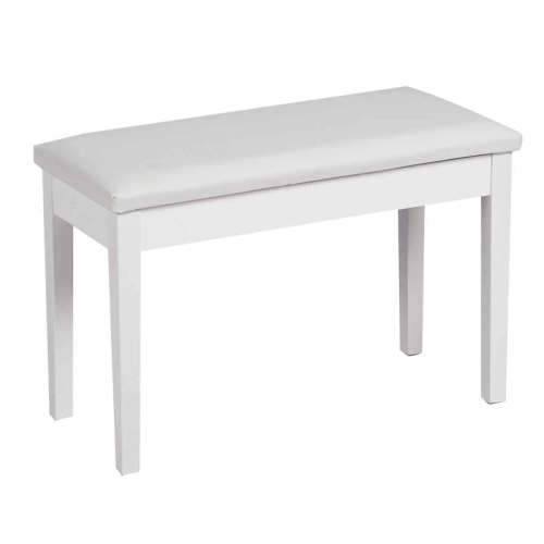 Topbuy PU Leather Piano Bench Solid Wood Padded Double Duet Keyboard Seat w/ Storage Box White