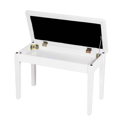 Topbuy PU Leather Piano Bench Solid Wood Padded Double Duet Keyboard Seat w/ Storage Box White