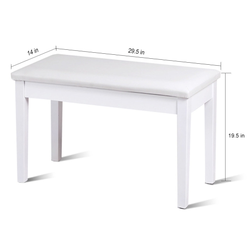 Topbuy PU Leather Piano Bench Solid Wood Padded Double Duet Keyboard Seat w/ Storage Box White