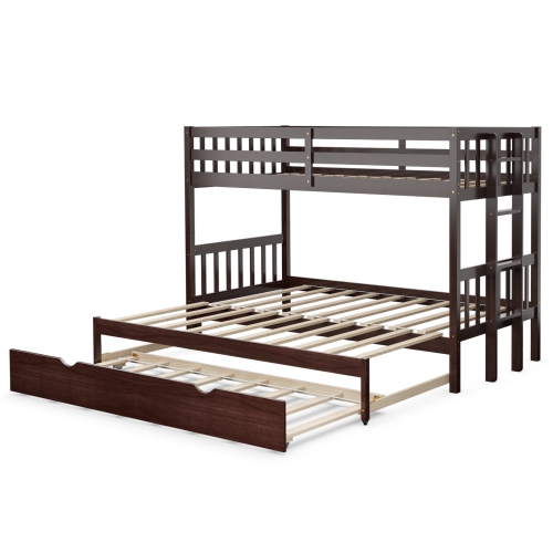 Topbuy Twin Convertible Bunk Beds with Trundle & Ladder for Kids Espresso