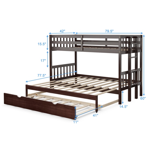 Topbuy Twin Convertible Bunk Beds with Trundle & Ladder for Kids Espresso