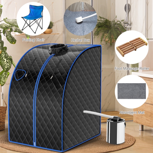 Topbuy Portable Steam Sauna Spa Household Personal Sauna Tent W/ 9-Level Temperature & Timer Black/Coffee/Gray