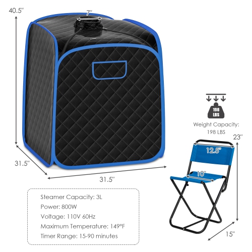 Topbuy Portable Steam Sauna Spa Household Personal Sauna Tent with 9-Level Temperature &Timer Coffee/Navy/Black