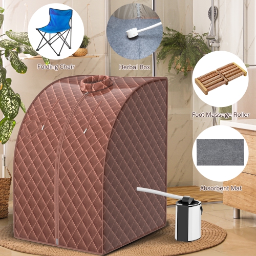 Tente de sauna personnelle pour la maison avec 9 niveaux de température et minuterie noir/café/gris de TopBuy Spa à vapeur portative