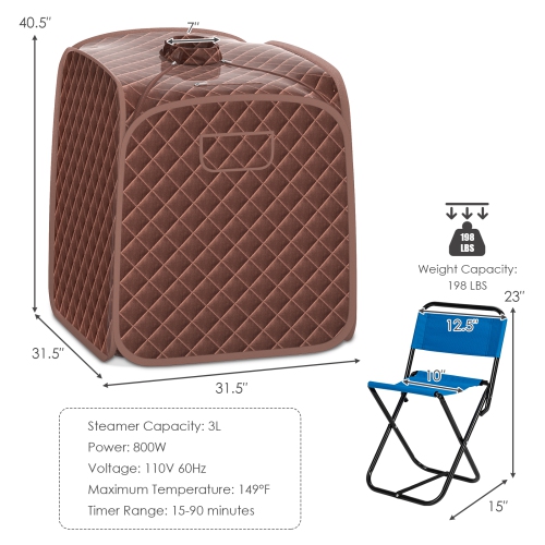 Topbuy Portable Steam Sauna Spa Household Personal Sauna Tent with 9-Level Temperature &Timer Coffee/Navy/Black