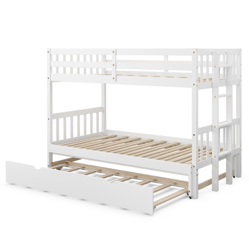 TOPBUY  Twin Convertible Bunk Beds With Trundle & Ladder for Kids Espresso