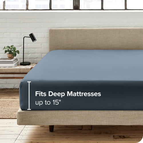 Bare Home 100% Organic Cotton Fitted Bottom Sheet - Crisp Percale Weave - Warm & Luxurious Sateen - Twin XL, Bering Sea