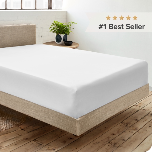 Bare Home 100% Organic Cotton Fitted Bottom Sheet - Crisp Percale Weave - Warm & Luxurious Sateen - Queen, White