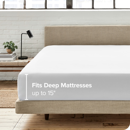 Bare Home 100% Organic Cotton Fitted Bottom Sheet - Crisp Percale Weave - Warm & Luxurious Sateen - Queen, White